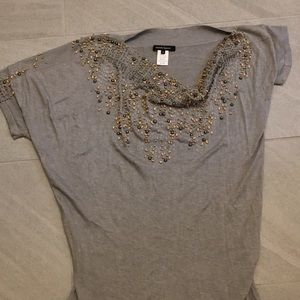 Nanette Lepore asymmetrical grey sweater with beading